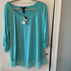 NWT Style and Company Women's 3/4 Sleeve Chiffon Hem Scoop Neck Tunic Top Size L